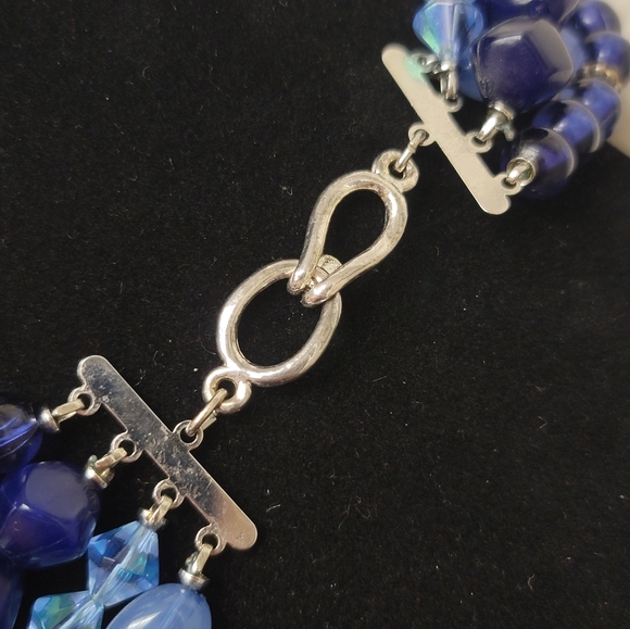 Blue Crystal & Silver Necklace, Multi-Strand, Acrylic & Silvertone -18.5" - Vtg - Picture 3 of 4